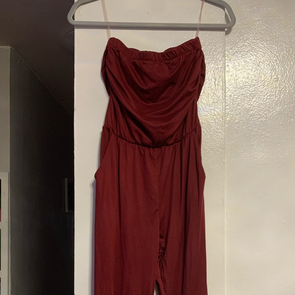 This is a strapless jumpsuit